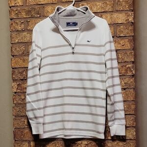 Vineyard Vines Women's White and Gray Striped Pullover Size Small